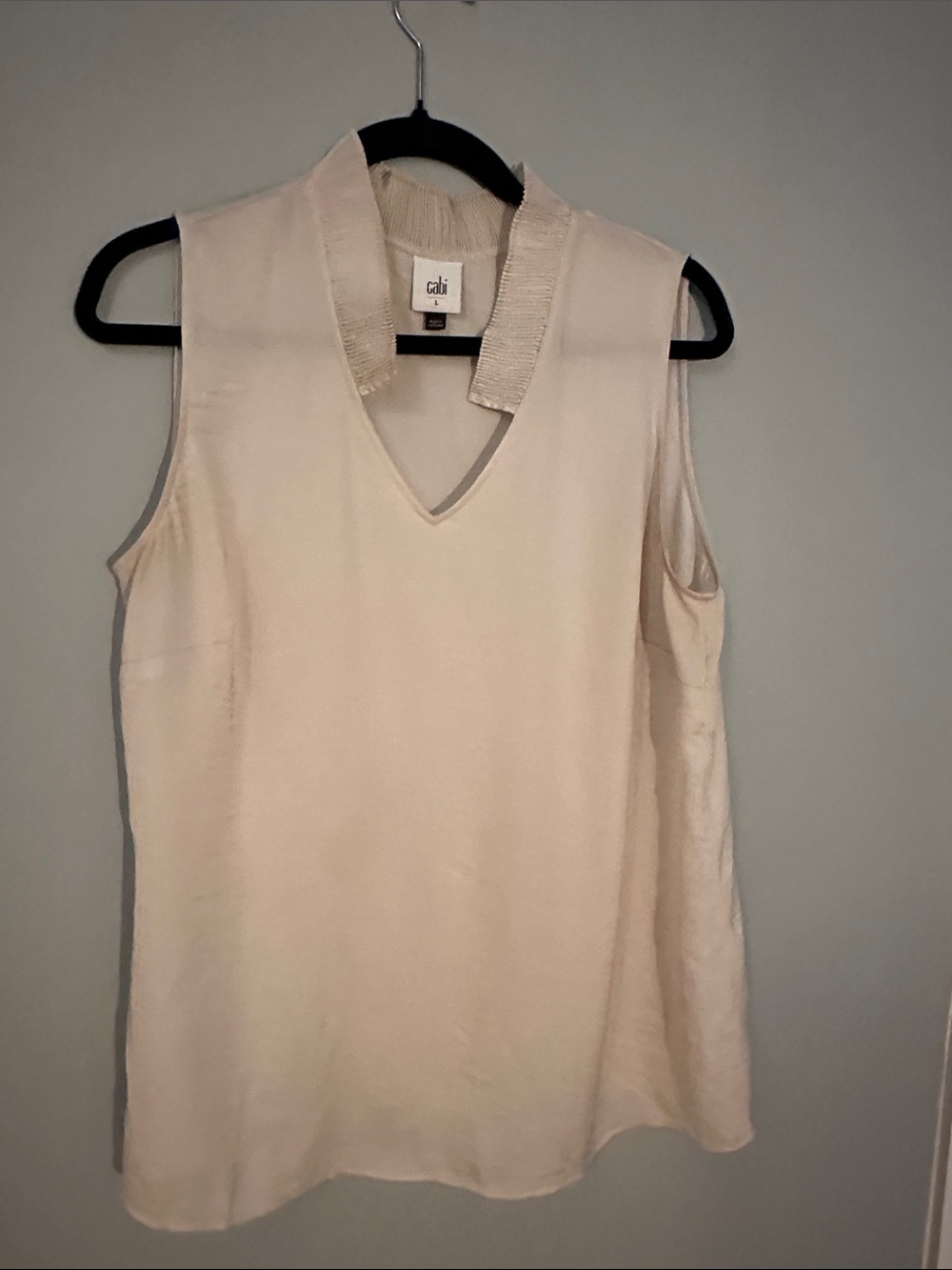 CAbi Cream Sleeveless V-Neck Top with Collared Trim